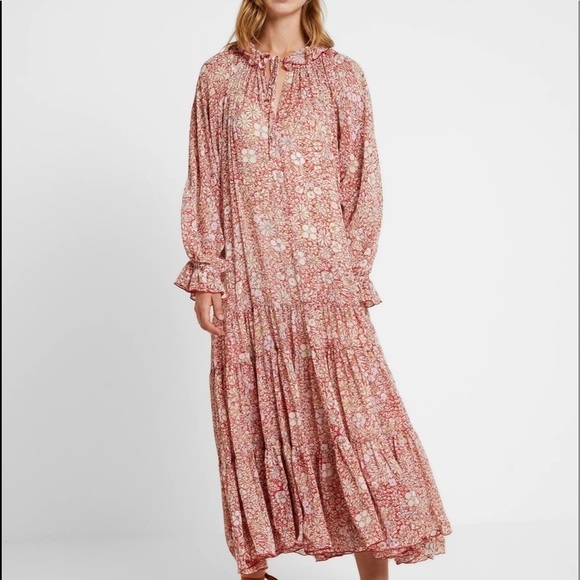 O.P.T. Revolve Pink Floral Long Sleeve Tiered Peasant Maxi Dress Medium NWT - Picture 5 of 16